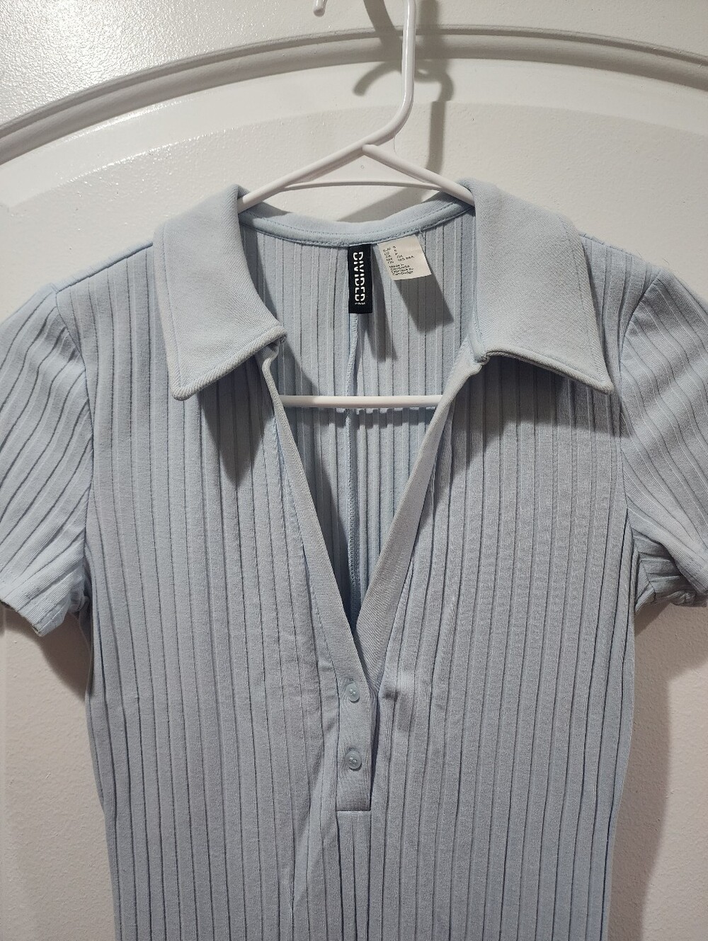 Divided by H&M Junior's Blue Short Sleeve Collar Ribbed Bodycon Midi Dress Small - Picture 3 of 6